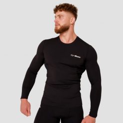 Koszulka męska fitness z długim rękawem kompresyjna czarna High. Czarne odzież kompresyjna GYMBEAM, m, bez wzorów, z elastanu, na fitness i siłownię. Za 114.90 zł.