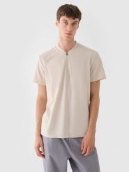 4F Koszulka polo męska - beżowa M. Brązowe koszulki polo 4F, m, bez wzorów, z bawełny, bez kołnierzyka, bez ramiączek. W wyprzedaży za 59.99 zł.