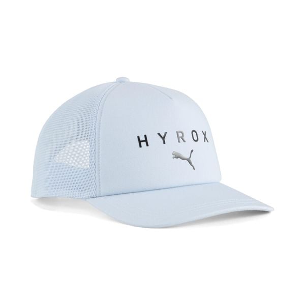 Czapka typu trucker PUMA × HYROX PUMA. Szare czapki z daszkiem Puma, na wiosnę, bez wzorów, z bawełny. Za 88.99 zł.