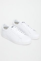 Sneakersy męskie skórzane EA7 EMPORIO ARMANI. Buty sportowe casual EA7 Emporio Armani, bez wzorów, bez zapięcia. W wyprzedaży za 489.30 zł.