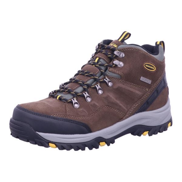 Buty trekkingowe męskie Skechers Pelmo. Brązowe buty trekkingowe Skechers, bez wzorów, z gumy, bez zapięcia. Za 469.00 zł.