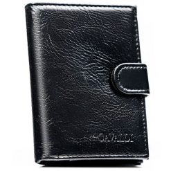 Duży, czarny portfel męski ze skóry ekologicznej zapinany na zatrzask - 4U Cavaldi. Czarne portfele 4U Cavaldi, bez wzorów, ze skóry ekologicznej. Za 24.99 zł.