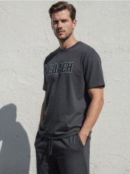 Bawełniana piżama dwuczęściowa z napisem - szary. Szare piżamy Sinsay, l, bez wzorów, z bawełny, bez ramiączek. Za 49.99 zł.