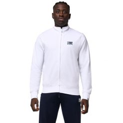 Bluza z zamek błyskawiczny na siłownia na czas wolny. Białe bluzy LEONE 1947 APPAREL, bez wzorów, z bawełny, bez kaptura. W wyprzedaży za 124.24 zł.