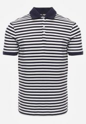 Granatowa Bawełniana Koszulka Polo w Paski w Stylu Casual Elunilla. Niebieskie koszulki polo Born2be, l, bez wzorów, z bawełny, bez kołnierzyka, bez ramiączek. Za 79.99 zł.