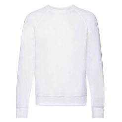 Lekka Raglanowa Bluza Unisex Dla Dorosłych. Białe bluzy Fruit of the Loom, m, bez wzorów, bez kaptura. Za 68.99 zł.