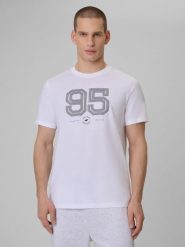 4F T-shirt regular z nadrukiem męski - biały M. Białe t-shirty 4F, m, bez wzorów, z bawełny, bez kołnierzyka, bez ramiączek. Za 69.99 zł.