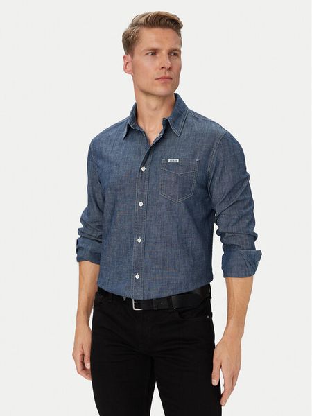 Guess Koszula M6YH44 D1297 Granatowy Regular Fit. Niebieskie koszule Guess, m, z aplikacjami, z bawełny, bez kołnierzyka, bez ramiączek. Za 434.99 zł.