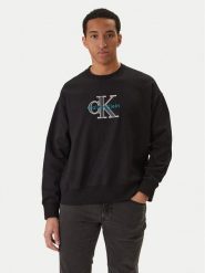 Calvin Klein Jeans Bluza Premium Monologo LV04RE200G Czarny Regular Fit. Czarne bluzy Calvin Klein Jeans, m, bez wzorów, z bawełny, bez kaptura. Za 489.99 zł.