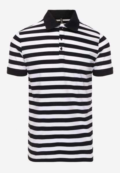 Czarna Koszulka Polo z Bawełny w Poziome Paski Germus. Czarne koszulki polo Born2be, l, bez wzorów, z bawełny, bez kołnierzyka, bez ramiączek. Za 69.99 zł.