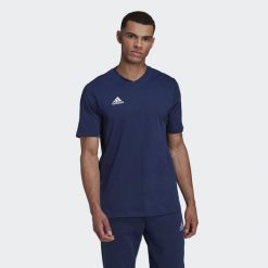 Entrada 22 Tee. Niebieskie t-shirty sportowe Adidas, bez wzorów, bez ramiączek, do piłki nożnej. Za 69.00 zł.