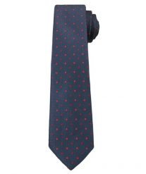 Granatowy Elegancki Krawat Męski -ALTIES- 6 cm, w Czerwone Kropki. Czerwone krawaty i muchy Alties, bez wzorów, z tkaniny. Za 49.00 zł.