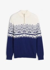 Sweter w norweski wzór z czystej bawełny. Białe swetry nierozpinane bonprix, l, bez wzorów, z bawełny, bez kołnierzyka, bez ramiączek. Za 129.99 zł.