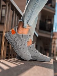 Lekkie buty męskie sneakersy sznurowane - szare V1 - Rozmiar: 41. Szare buty sportowe casual Ombre Clothing, bez wzorów, z materiału, bez zapięcia. W wyprzedaży za 49.99 zł.