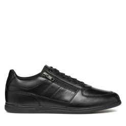 Półbuty Geox. Czarne eleganckie półbuty Geox, bez wzorów, bez obcasa, bez zapięcia. Za 399.99 zł.