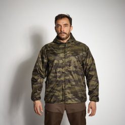 Kurtka myśliwska wodoodporna lekka Solognac 100 camo. Zielone kurtki SOLOGNAC, l, bez wzorów, z materiału, bez kaptura. Za 79.99 zł.
