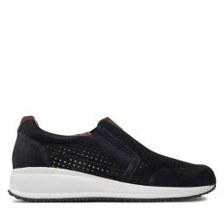Półbuty Caprice. Niebieskie eleganckie półbuty Caprice, bez wzorów, bez obcasa, bez zapięcia. Za 249.99 zł.