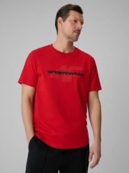 4F T-shirt regular z nadrukiem męski - czerwony XXL. Czerwone t-shirty 4F, m, bez wzorów, z bawełny, bez kołnierzyka, bez ramiączek. Za 59.99 zł.
