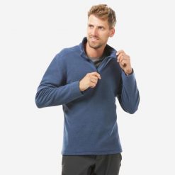 Polar turystyczny męski Quechua MH100. Niebieskie odzież kompresyjna QUECHUA, l, bez wzorów, z materiału, trekkingowe. Za 49.99 zł.