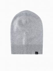 Zimowa czapka męska beanie z bawełnianej dzianiny – szary melanż V5 OM-ACWH-0124 - uniwersalny. Szare czapki zimowe Ombre Clothing, bez wzorów, z bawełny. W wyprzedaży za 24.99 zł.