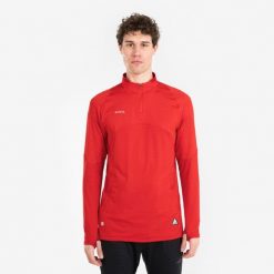 Bluza piłkarska Kipsta CLR półsuwak. Czerwone bluzy KIPSTA, m, bez wzorów, z materiału, bez kaptura. Za 129.99 zł.