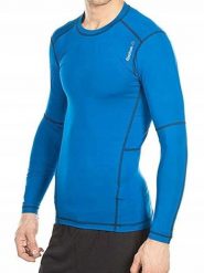 Koszulka sportowa męska REEBOK długi rękaw. Niebieskie odzież kompresyjna Reebok, m, bez wzorów, z elastanu, na fitness i siłownię. Za 95.00 zł.