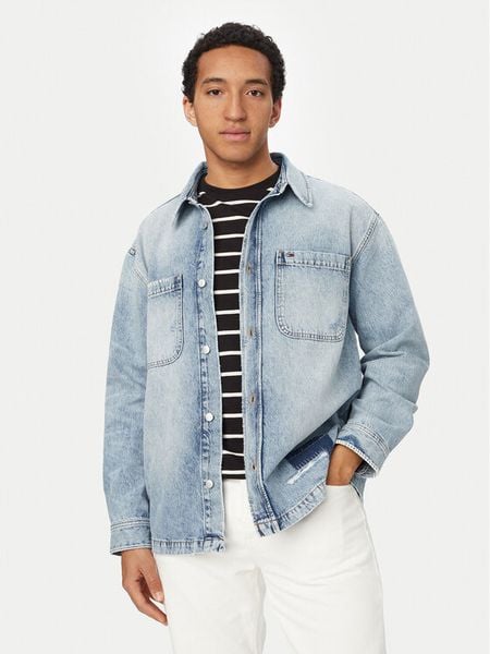 Tommy Jeans Koszula jeansowa DM0DM23269 Niebieski Relaxed Fit. Niebieskie koszule Tommy Jeans, m, bez wzorów, z bawełny, bez kołnierzyka, bez ramiączek. Za 370.99 zł.