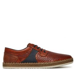 Półbuty Rieker. Brązowe eleganckie półbuty Rieker, bez wzorów, bez obcasa, bez zapięcia. Za 379.99 zł.