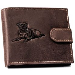Skórzany portfel N992L-CHM-DOG-1-BL c. brązowy tłoczony. Brązowe portfele Inny, bez wzorów, z nubiku. Za 59.99 zł.