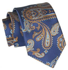 Męski Krawat Angelo di Monti - Niebieski, Duży Wzór. Niebieskie krawaty i muchy Angelo di Monti, bez wzorów, z tkaniny. Za 45.00 zł.