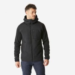 Bluza turystyczna męska Quechua NH500 Hybride. Czarne bluzy QUECHUA, l, bez wzorów, z dzianiny, z kapturem. Za 149.99 zł.