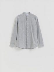 Koszula slim ze stójką - czarny. Czarne koszule Reserved, l, bez wzorów, z bawełny, bez kołnierzyka, bez ramiączek. Za 129.99 zł.