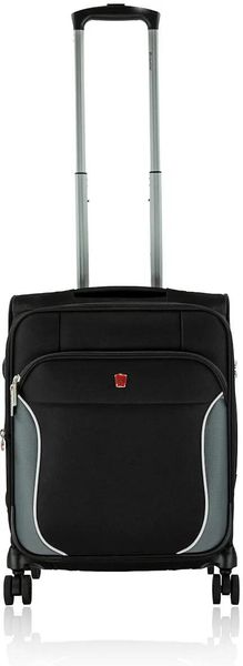 Walizka podróżna Traveller 30 l z recyklingowanego PET. Czarne walizki VOXOM, bez wzorów, z poliesteru. Za 390.99 zł.