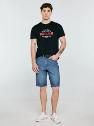 Koszulka męska z kontrastowym nadrukiem czarna Sers 906. Czarne t-shirty BIG STAR, l, bez wzorów, z dzianiny, bez kołnierzyka, bez ramiączek. Za 99.99 zł.