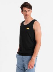 Męski bawełniany tank top z nadrukiem Summer Vibe – czarny V1 OM-TSTT-0191 - XXL. Czarne bezrękawniki Ombre Clothing, bez wzorów, z bawełny, bez ramiączek. W wyprzedaży za 23.99 zł.