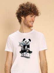 WOOOP Koszulka "Panda Bicycle" w kolorze białym rozmiar: S. Białe bezrękawniki Wooop, s, bez wzorów, bez kołnierzyka, bez ramiączek. Za 56.99 zł.