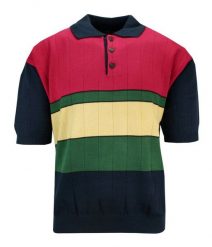 Koszulka POLO, Beżowo-Zielono-Czerwona, Dresowa, Dziergana, Męska, Krótki Rękaw, T-shirt -KINGS. Czerwone bluzki z długim rękawem Kings, m, bez wzorów, z bawełny, bez kołnierzyka, bez ramiączek. Za 64.00 zł.