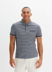 Shirt polo w paski. Niebieskie koszulki polo bonprix, l, bez wzorów, bez kołnierzyka, bez ramiączek. Za 77.99 zł.