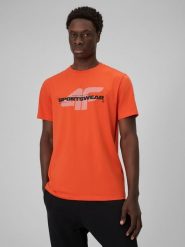 4F T-shirt regular z nadrukiem męski - pomarańczowy XL. Brązowe t-shirty 4F, m, bez wzorów, z bawełny, bez kołnierzyka, bez ramiączek. Za 59.99 zł.