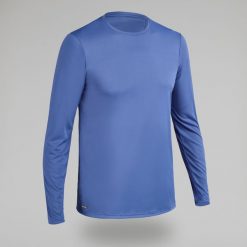 Koszulka UV surfingowa męska Olaian Water T-shirt długi rękaw. Niebieskie bluzki z długim rękawem OLAIAN, m, bez wzorów, z dzianiny, bez kołnierzyka, bez ramiączek. Za 49.99 zł.