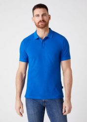 MĘSKIE POLO WRANGLER SS POLO WRANGLER BLUE W7MJK4X05 112131943. Niebieskie koszulki polo Wrangler, m, bez wzorów, bez kołnierzyka, bez ramiączek. Za 99.99 zł.