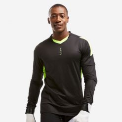 Bluza bramkarska dla dorosłych Kipsta F500. Czarne bluzy KIPSTA, l, bez wzorów, z elastanu, bez kaptura. W wyprzedaży za 59.99 zł.