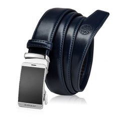 Skórzany pasek męski BETLEWSKI Granatowy 125. Niebieskie paski Betlewski, bez wzorów, ze skóry. Za 79.00 zł.