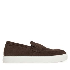 Półbuty Calvin Klein. Brązowe eleganckie półbuty CALVIN KLEIN, bez wzorów, bez obcasa, bez zapięcia. Za 389.99 zł.