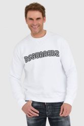 DSQUARED2 Biała bluza męska z logo outline. Białe bluzy Dsquared2, l, bez wzorów, bez kaptura. W wyprzedaży za 999.99 zł.