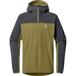 HAGLOFS Kurtka softshell męska MORAN SOFTSHELL HOOD MEN olive green/magnetite-L. Szare kurtki Haglöfs, l, bez wzorów, z elastanu, z kapturem. Za 426.19 zł.