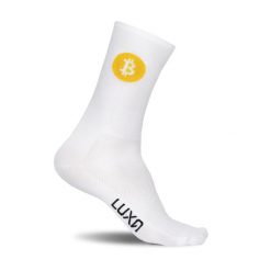 Skarpety Rowerowe Luxa z Logiem Bitcoin. Białe skarpety LUXA, bez wzorów, z materiału. Za 49.90 zł.