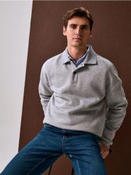 Bluza z kołnierzykiem - szary. Szare bluzy bez kaptura Sinsay, l, bez wzorów, bez kaptura. W wyprzedaży za 29.99 zł.