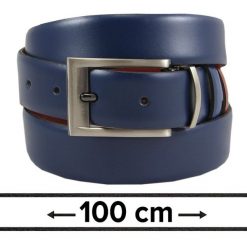 Pasek Dwustronny do Spodni Granatowo-Brązowy 100 cm, Elegancki, Męski, Skórzany -VICTORIO. Brązowe paski Victorio, bez wzorów, ze skóry, eleganckie. Za 99.00 zł.