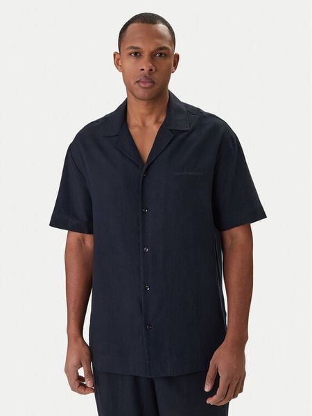 Emporio Armani Koszula EM000593 AF20590 UB102 Granatowy Regular Fit. Niebieskie koszule Emporio Armani, l, bez wzorów, ze lnu, bez kołnierzyka, bez ramiączek. Za 469.99 zł.